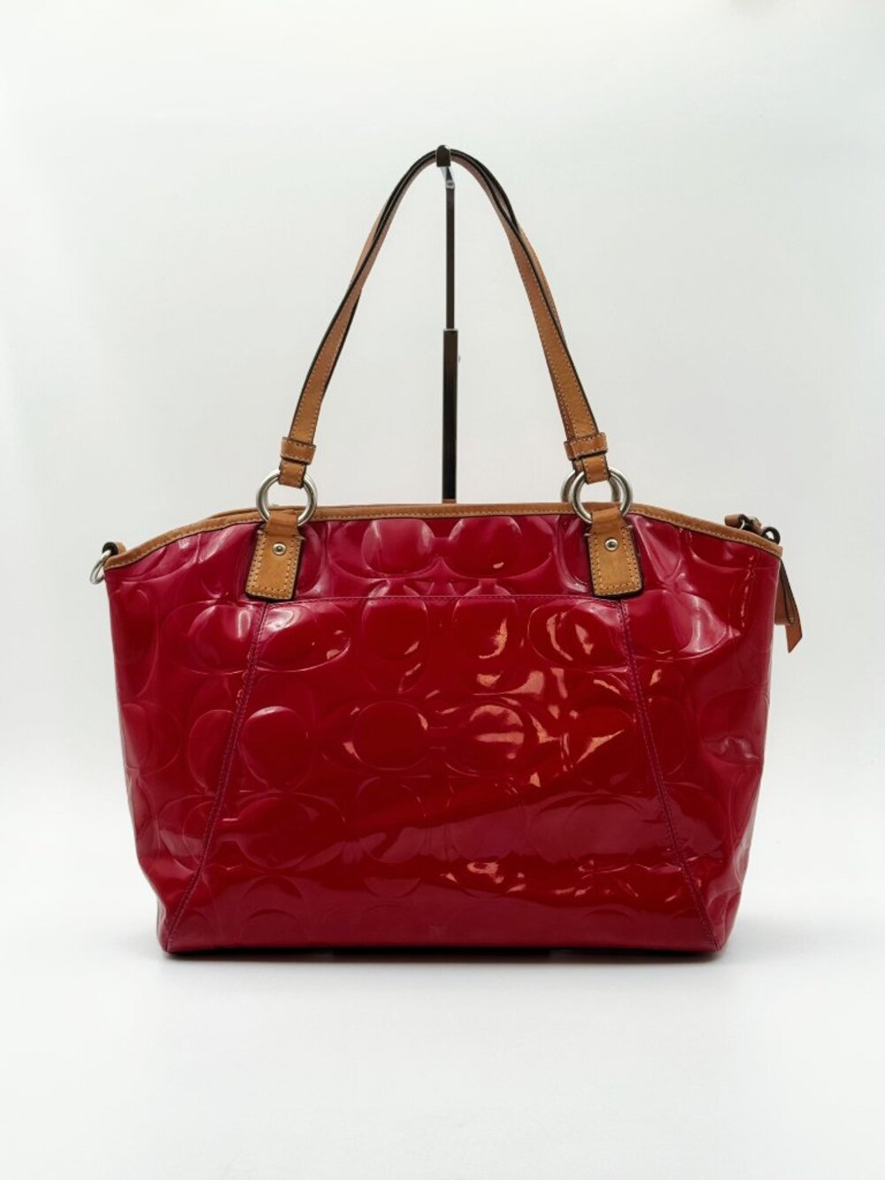 Coach Signature Patent Leather Red Tote Shoulder Bag Large w/ Long Strap - Picture 2 of 12